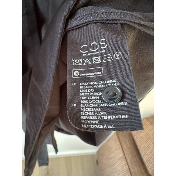 COS Women’s Black Tie Blouse Size 8 V Neck Roll Sleeve Minimalist Career Lyocell - Picture 4 of 8